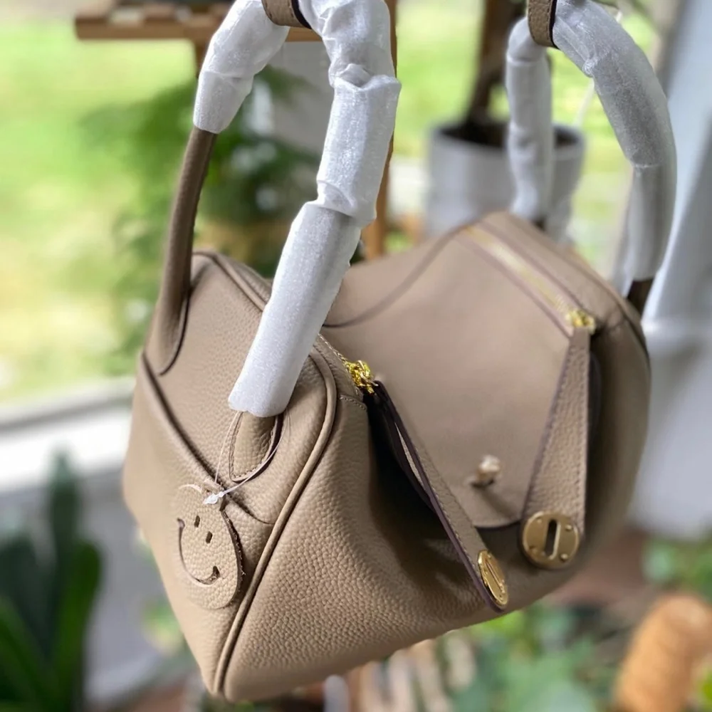 Taupe brown Togo leather Lindy Shoulder Crossbodu Duble Zop Bag - Picture 2 of 12